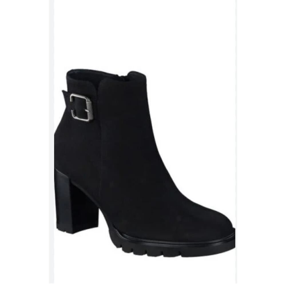 New Womens Paul Green Selma Black Nubuck Leather Heeled Ankle Boots Size 6